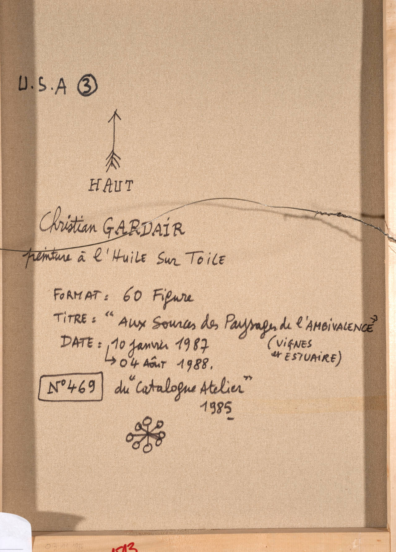 Peinture à l'huile sur toile de Christian Gardair (français, né en 1938).  Signé, titré et daté 1985 au revers.  Mesure 51