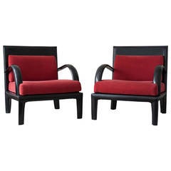 Pair of Black Leather Italian Lounge Chairs by Arper