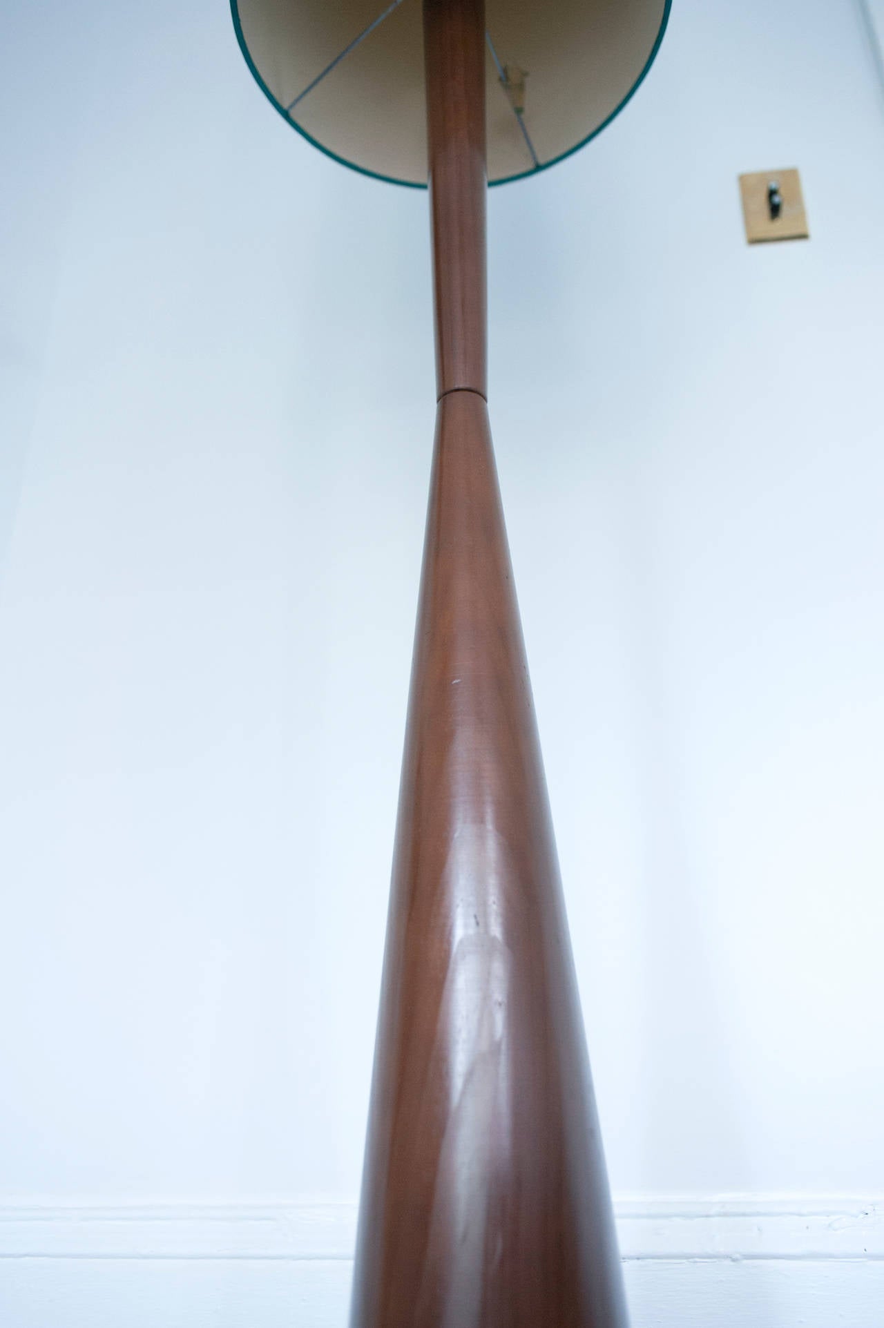 Tall Danish Modern Teak Floor Lamp with Original Silk Shade 1960s 2
