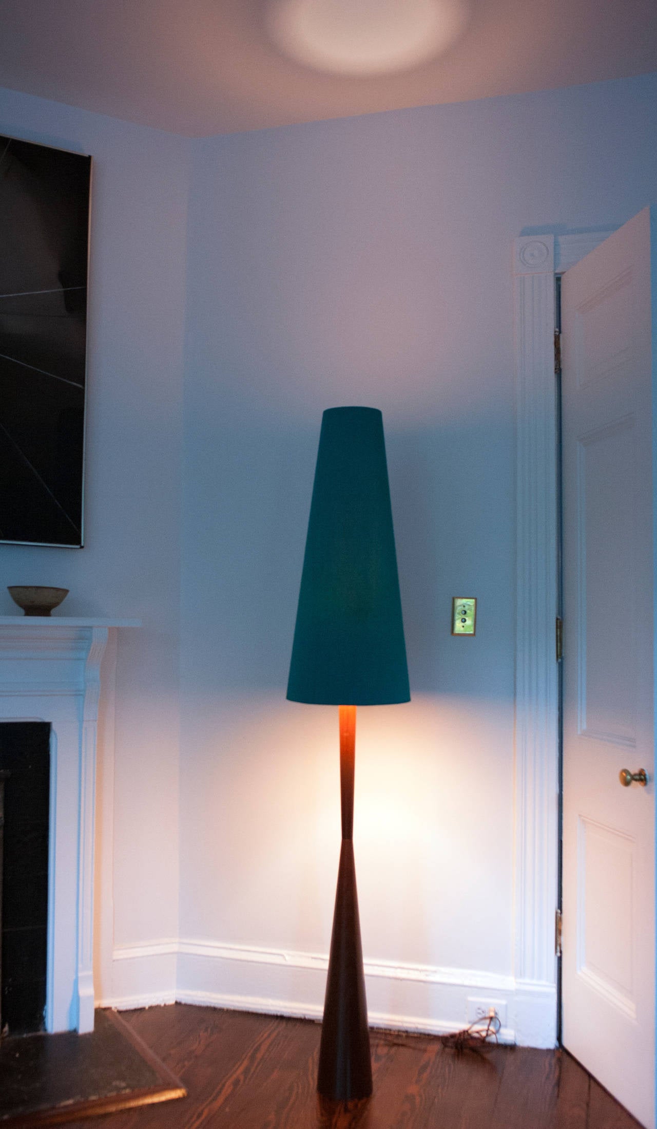 Tall Danish Modern Teak Floor Lamp with Original Silk Shade 1960s In Excellent Condition In Washington, DC