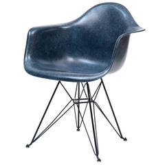 Eames Navy Blue Herman Miller Dar Shell Chair with Eiffel Tower Base