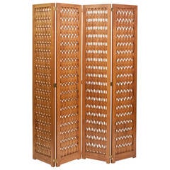 Large Mid-Century Modern Carved Wood Screen Privacy Room Divider