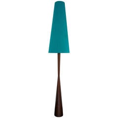 Tall Danish Modern Teak Floor Lamp with Original Silk Shade 1960s