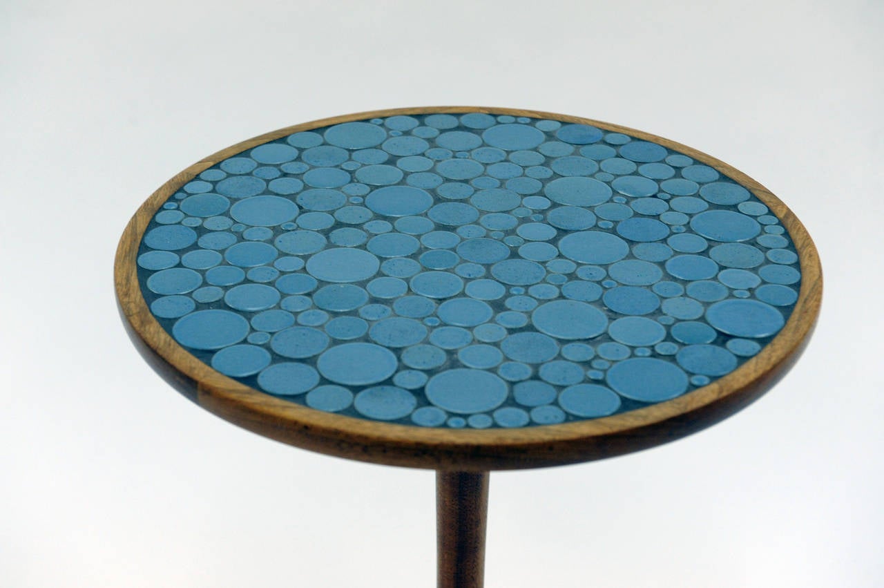 American Blue Ceramic Tile Top Side Table by Gordon and Jane Martz