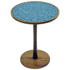 Blue Ceramic Tile Top Side Table by Gordon and Jane Martz
