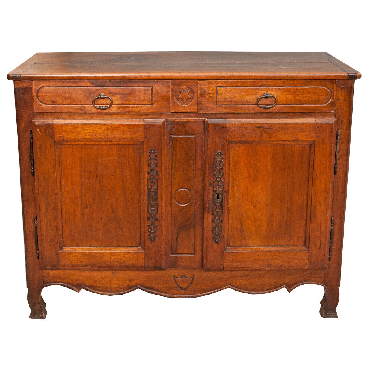 French Louis XV Style 19th Century Provençal Walnut Buffet with Star Motif