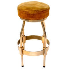 Vintage 1960s French Nickel and Brass Barstool
