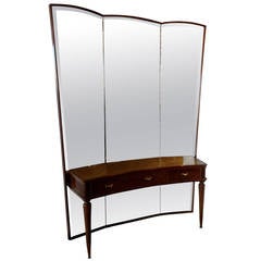 Italian Mid-Century Modern Three-Panel Mirror with Console