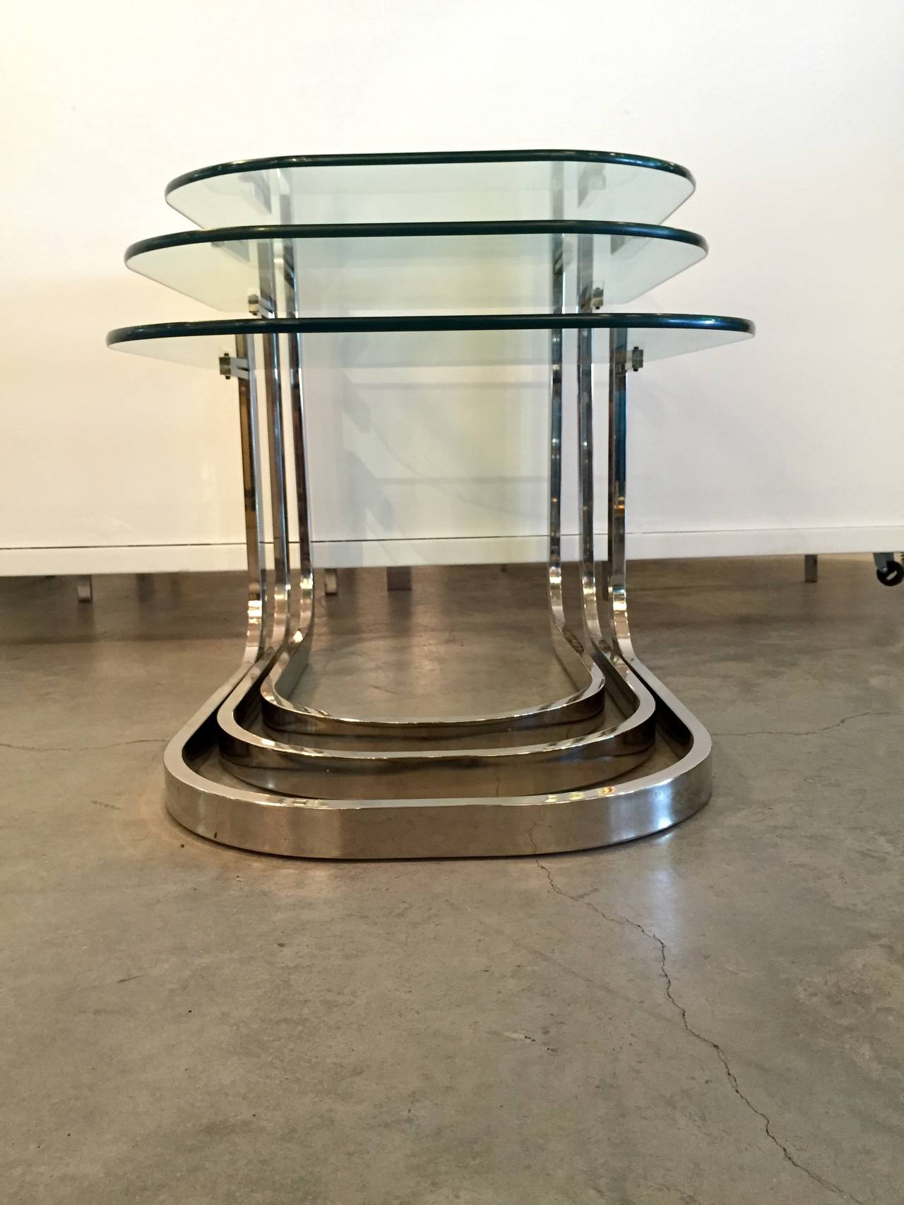 Design Institute of America 'DIA' Chrome and Glass Nesting Tables For