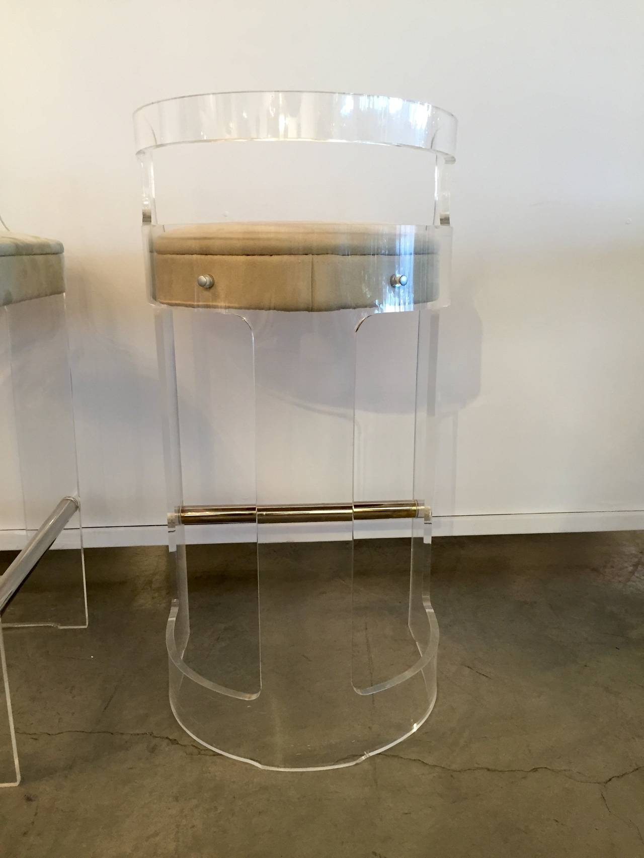 Mid-Century Modern Pair of Charles Hollis Jones Lucite Bar Stools