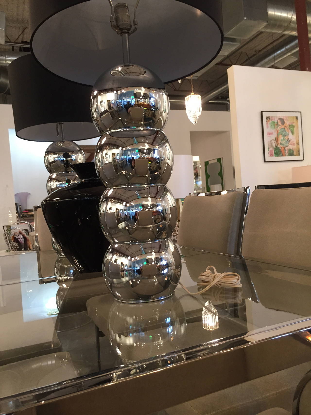 American George Kovacs Chrome Stacked Ball Lamps