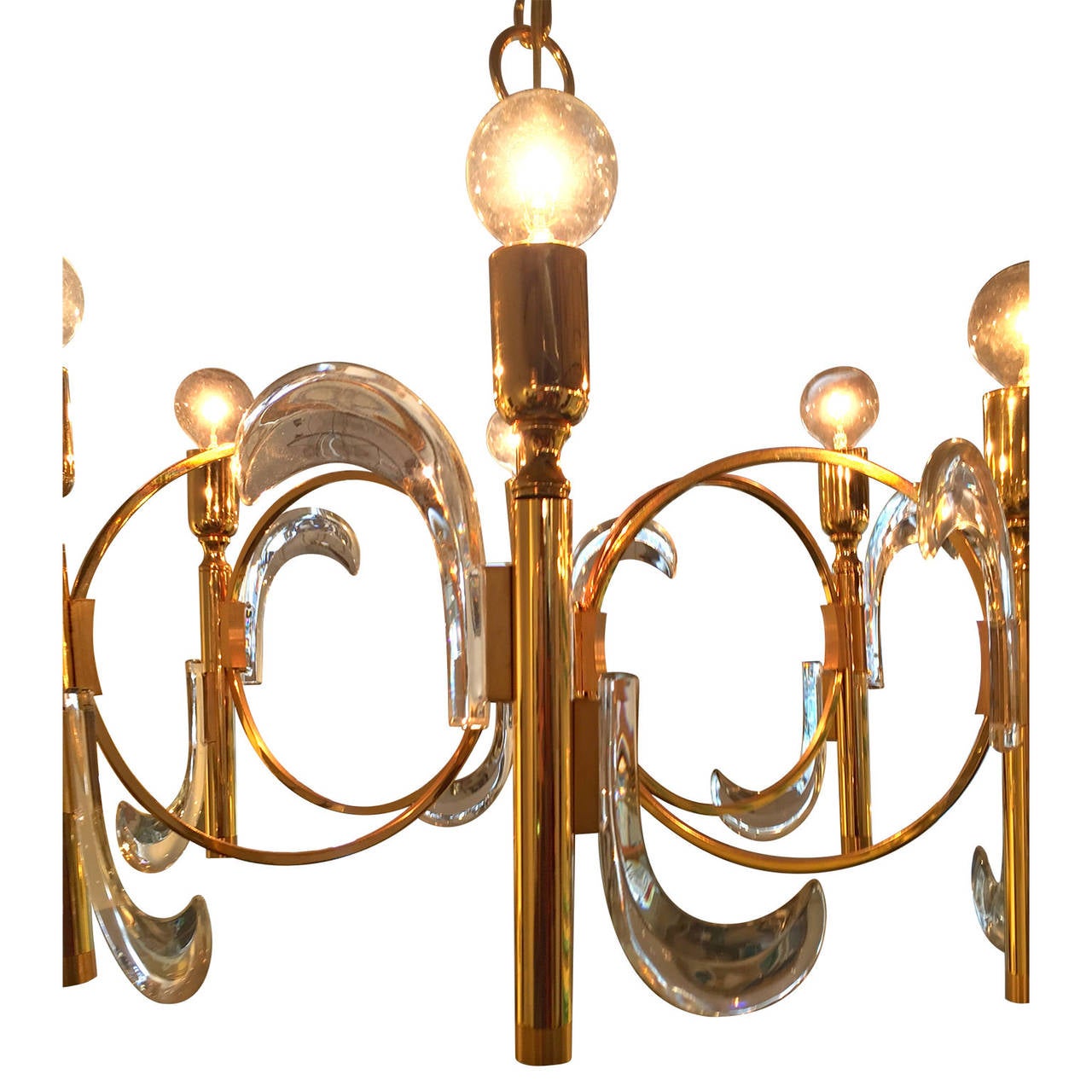 Mid Century Modern Gaetano Sciolari Lucite and Brass Chandelier For