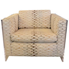 Retro Diamond Fabric and Lucite Club Chair