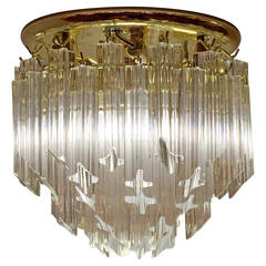 Crystal and Brass Flush Mount Chandelier in the Style of Venini 