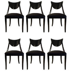 Set of Six Black Lacquered Ello Dining Chairs