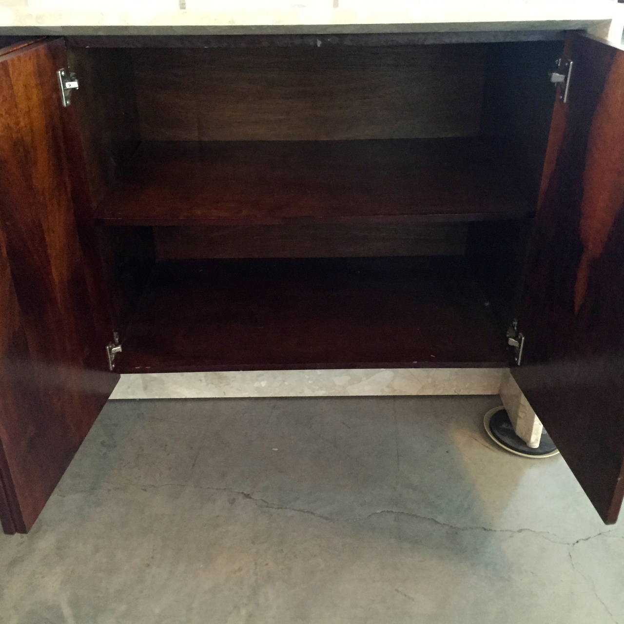 Polished White, Tan and Brown Travertine Marble and Rosewood Two-Sided Sideboard For Sale 8