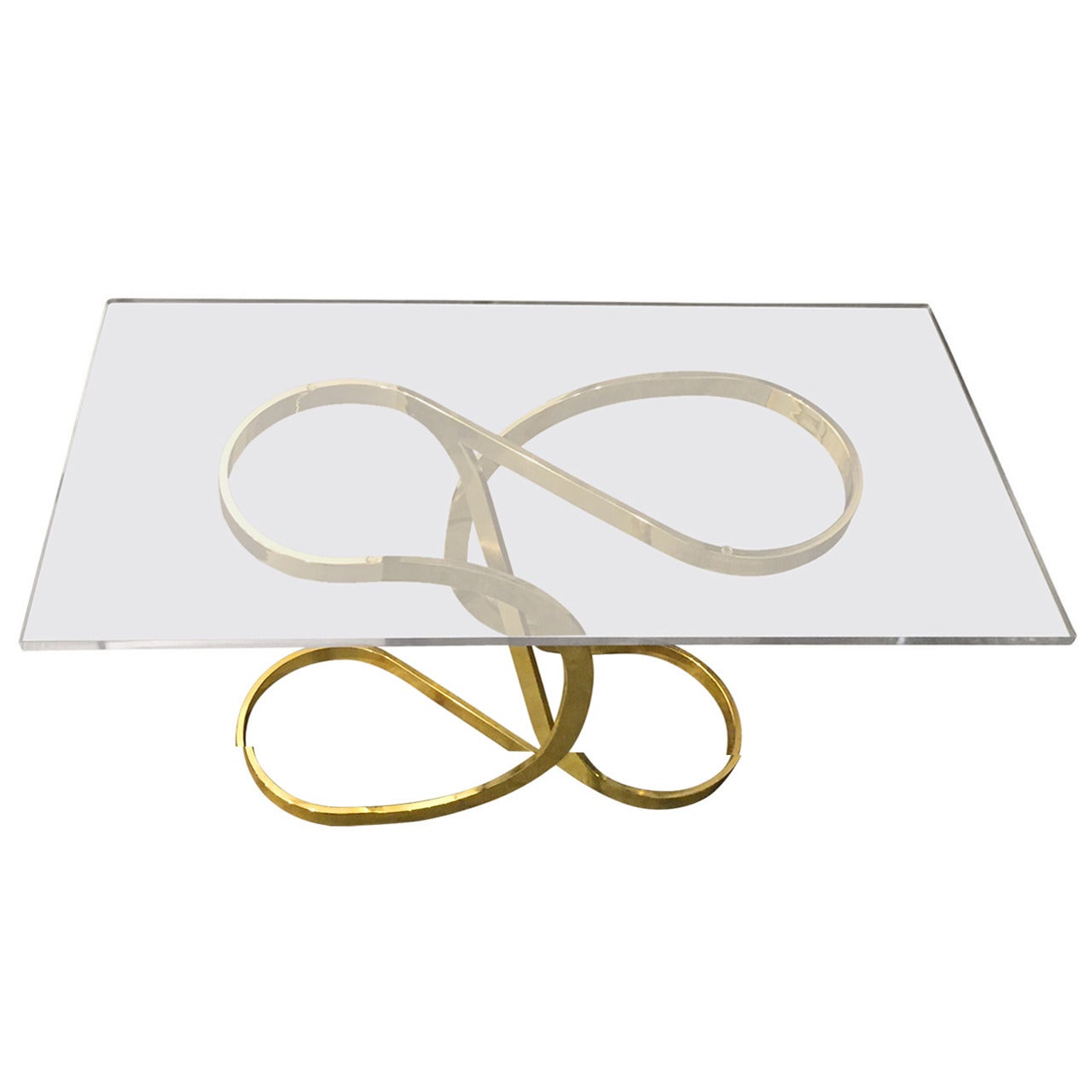 Milo Baughman Brass Ribbon Console with Lucite Top