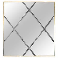 Brass Harlequin Pattern Beveled Glass Mirror 7