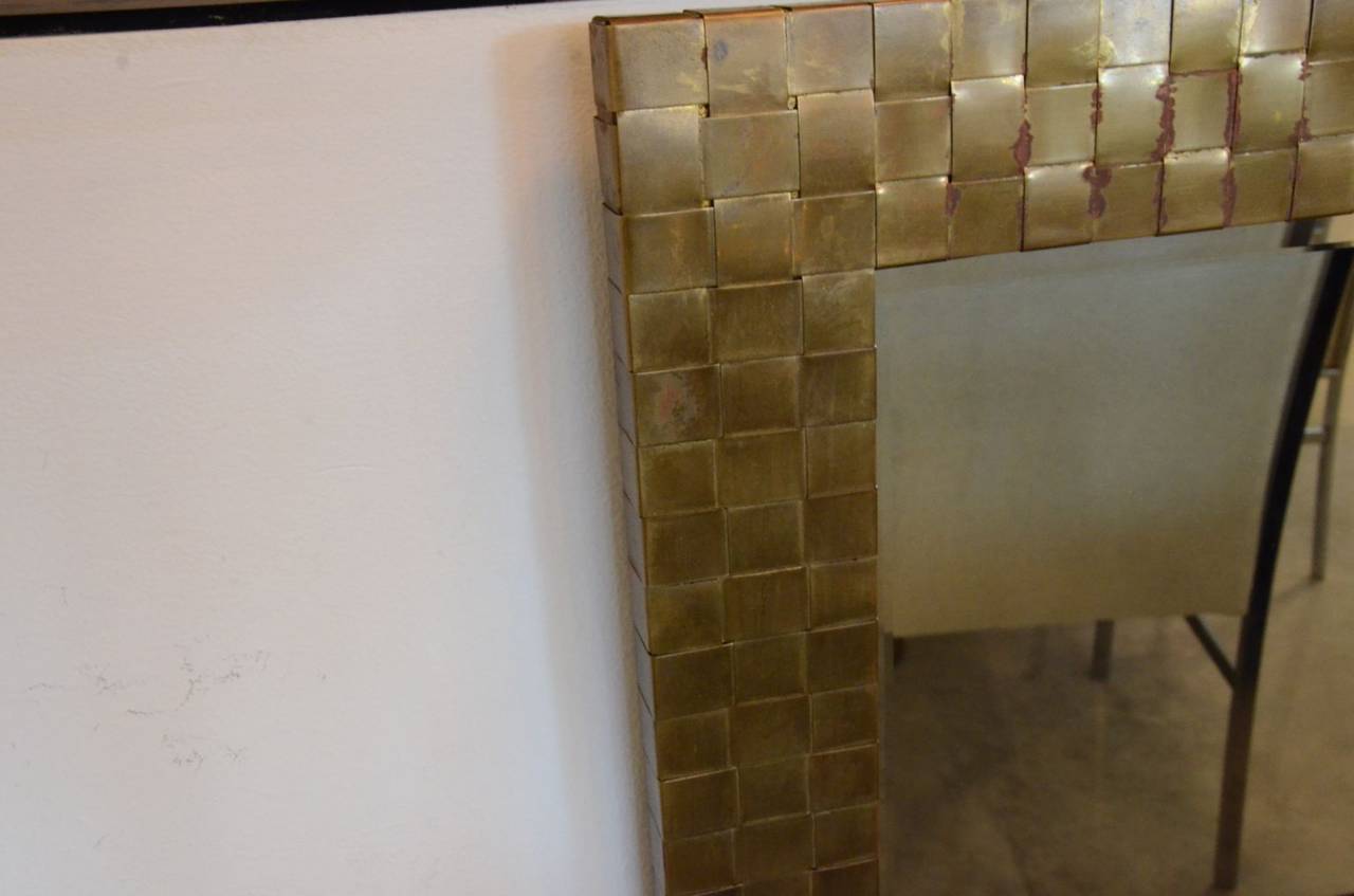 American Mid-Century Modern Brass Basketweave Decorative Mirror