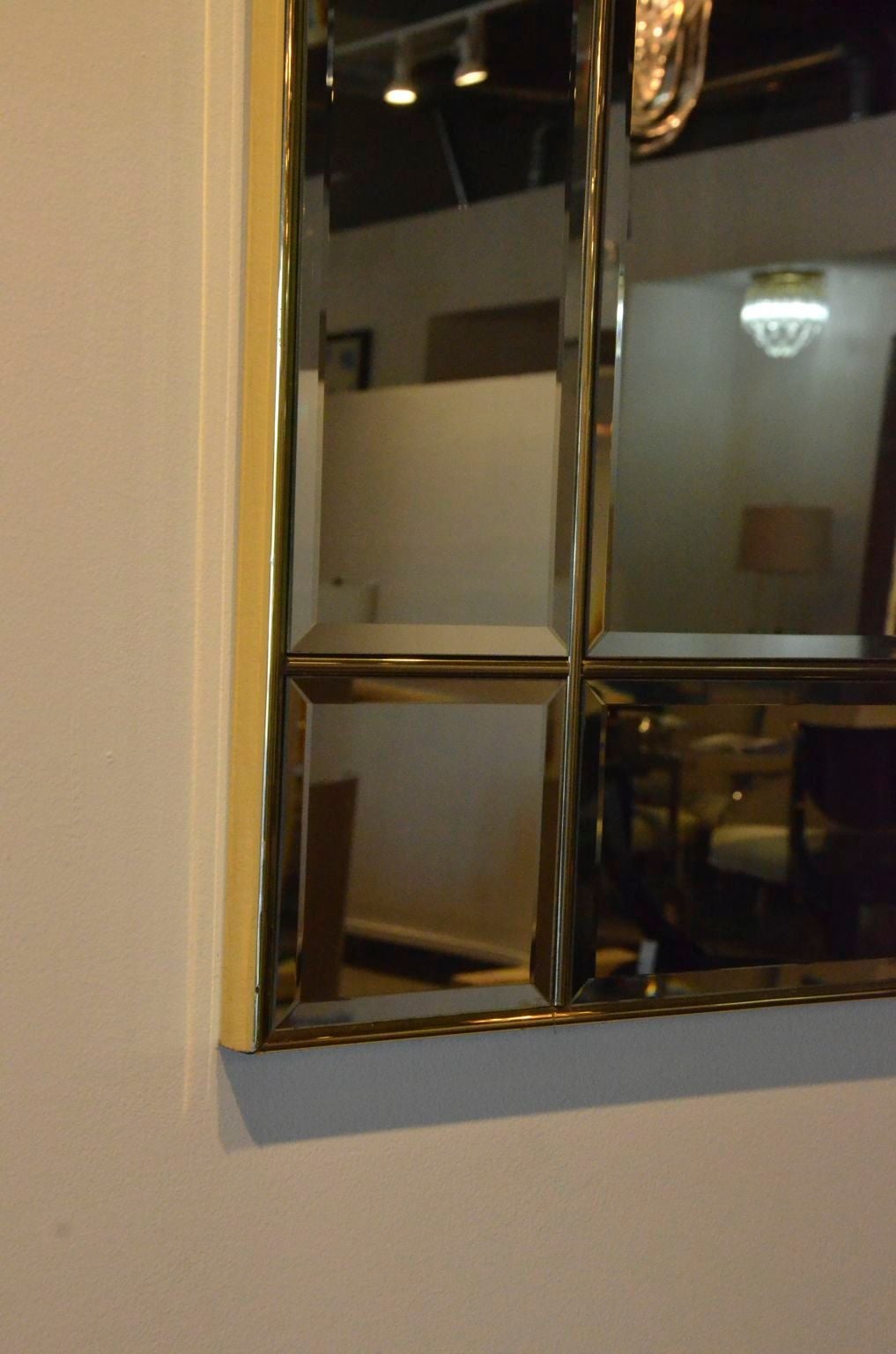 Mid-Century Modern Beveled Decorative Mirror with Brass Frame
