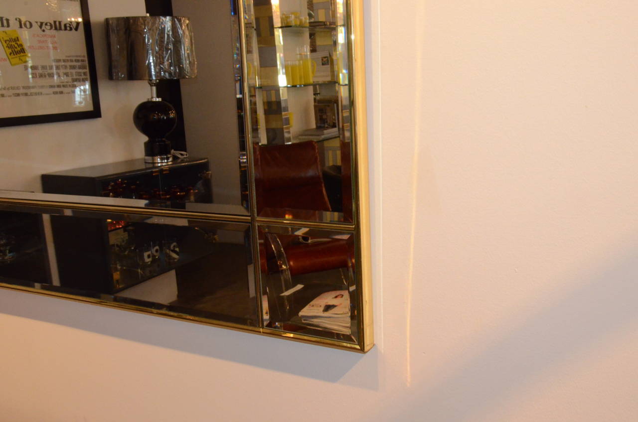 Beveled Decorative Mirror with Brass Frame In Excellent Condition In Houston, TX