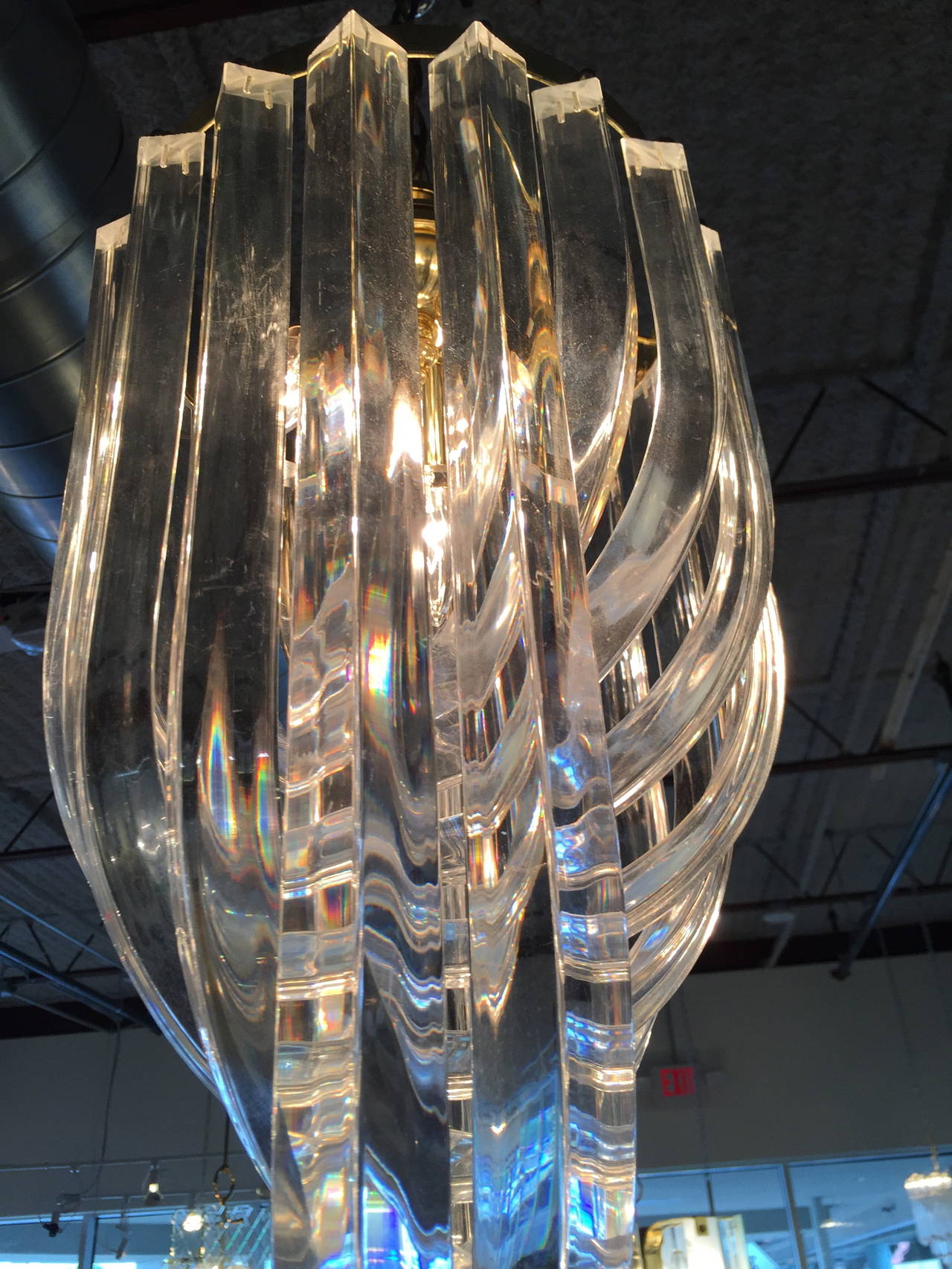 American Medium Lucite Ribbon Chandelier, (Three Available)