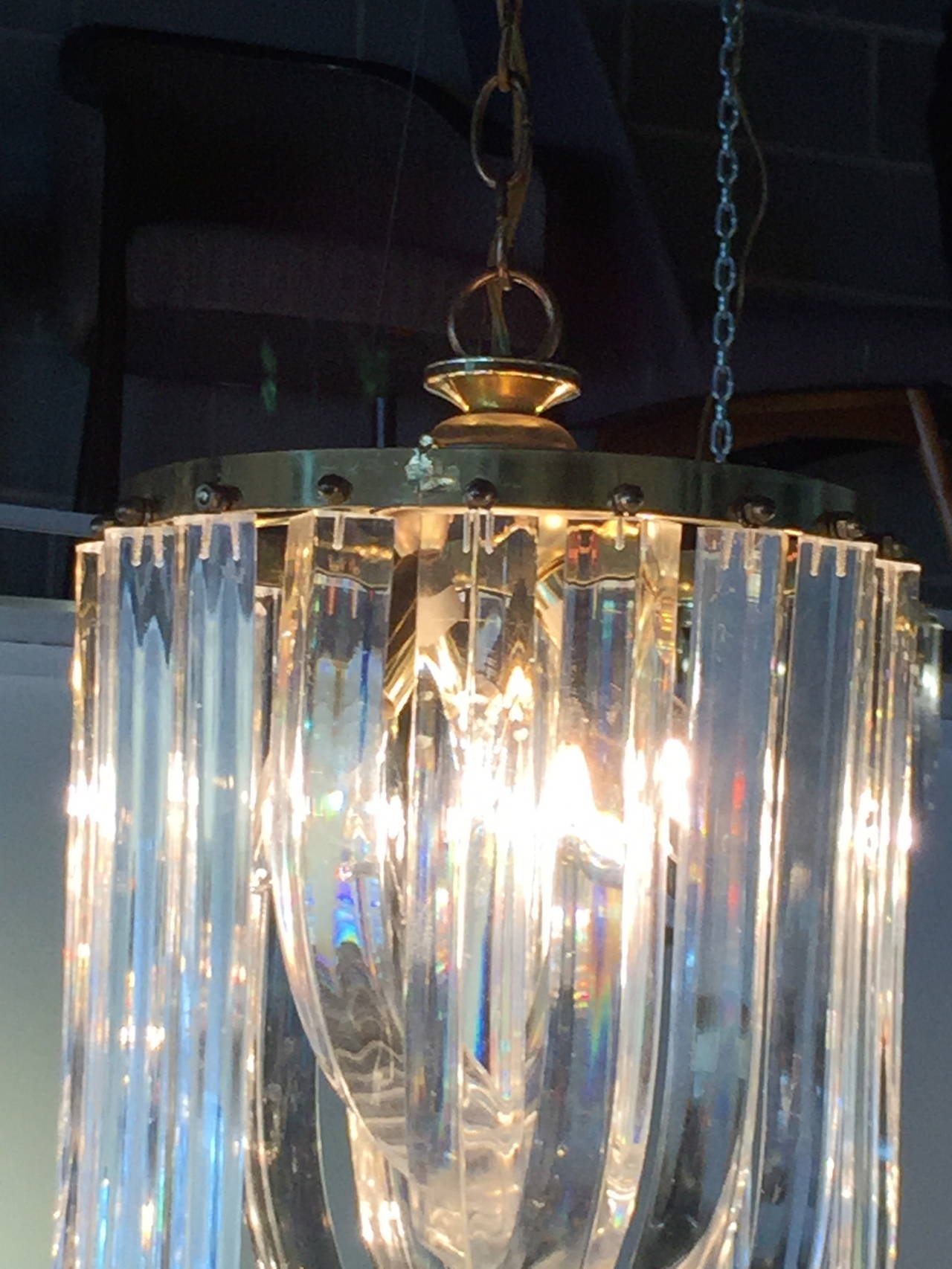 Medium Lucite Ribbon Chandelier, (Three Available) In Excellent Condition In Houston, TX