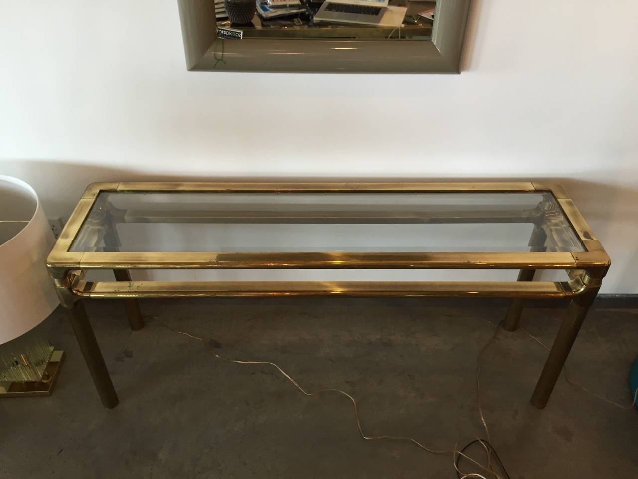 Mid-Century Modern Mastercraft Brass and Glass Console In Good Condition In Houston, TX
