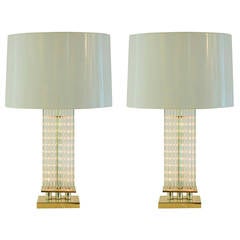 Sciolari Bronze and Glass Rod Pair of Lamps