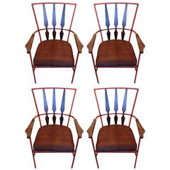 Set of Four Enameled Steel and Walnut Armchairs in the Manner of Salterini 9