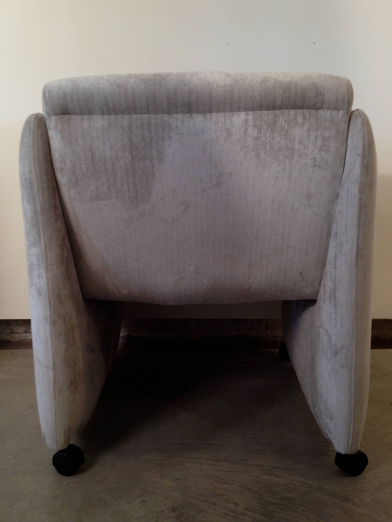 Pair of Lounge Chairs on Casters Newly Upholstered in Velvet In Good Condition In Houston, TX