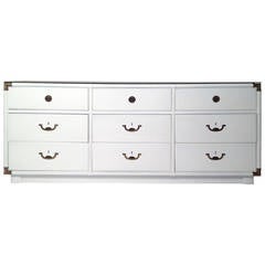 Drexel Lacquered White with Emerald Lucite-Top Campaign Dresser 12