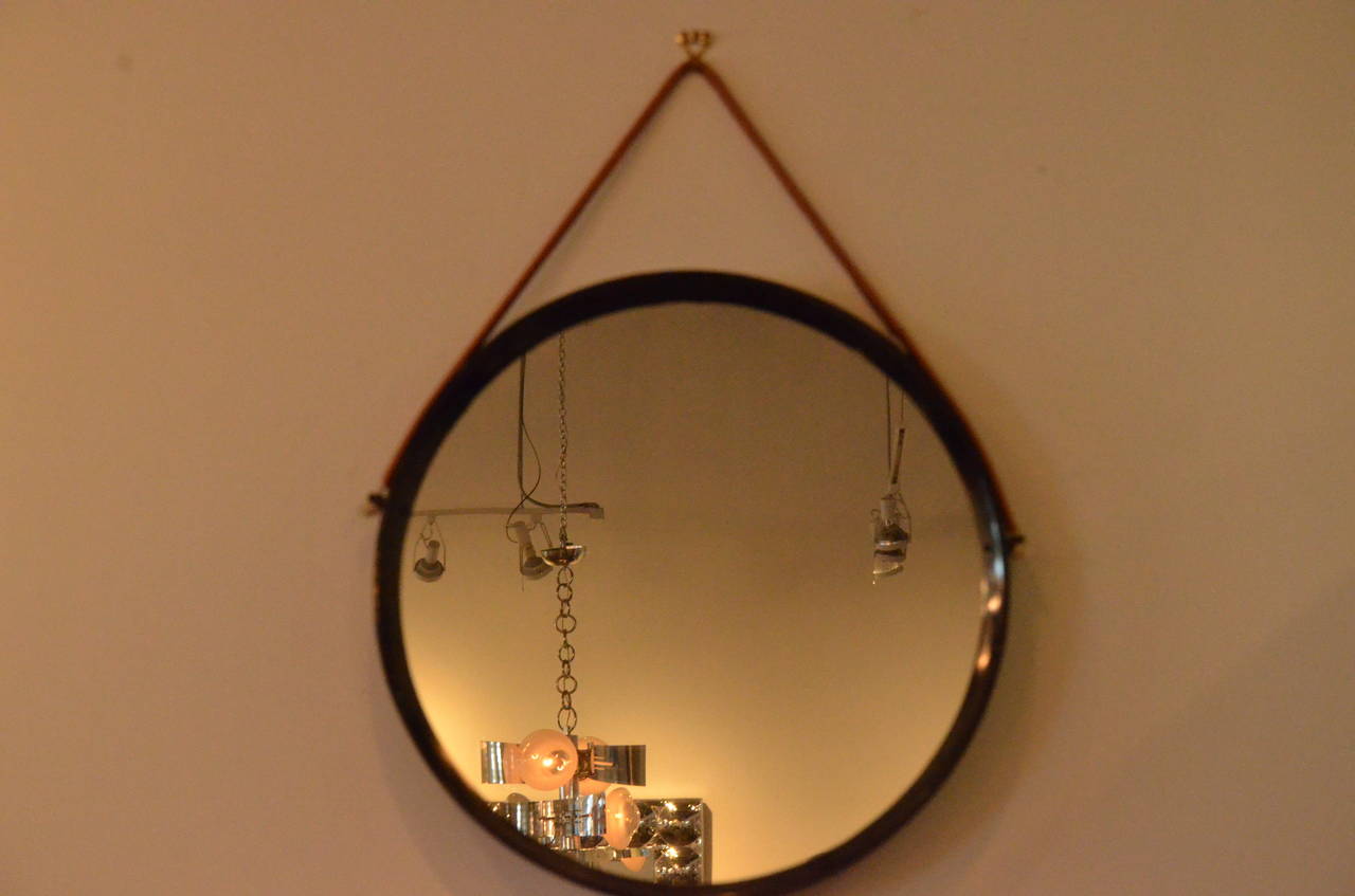 Mid-Century Modern Jacques Adnet Style Lacquered in Black Mirror w/ Leather Cord 1