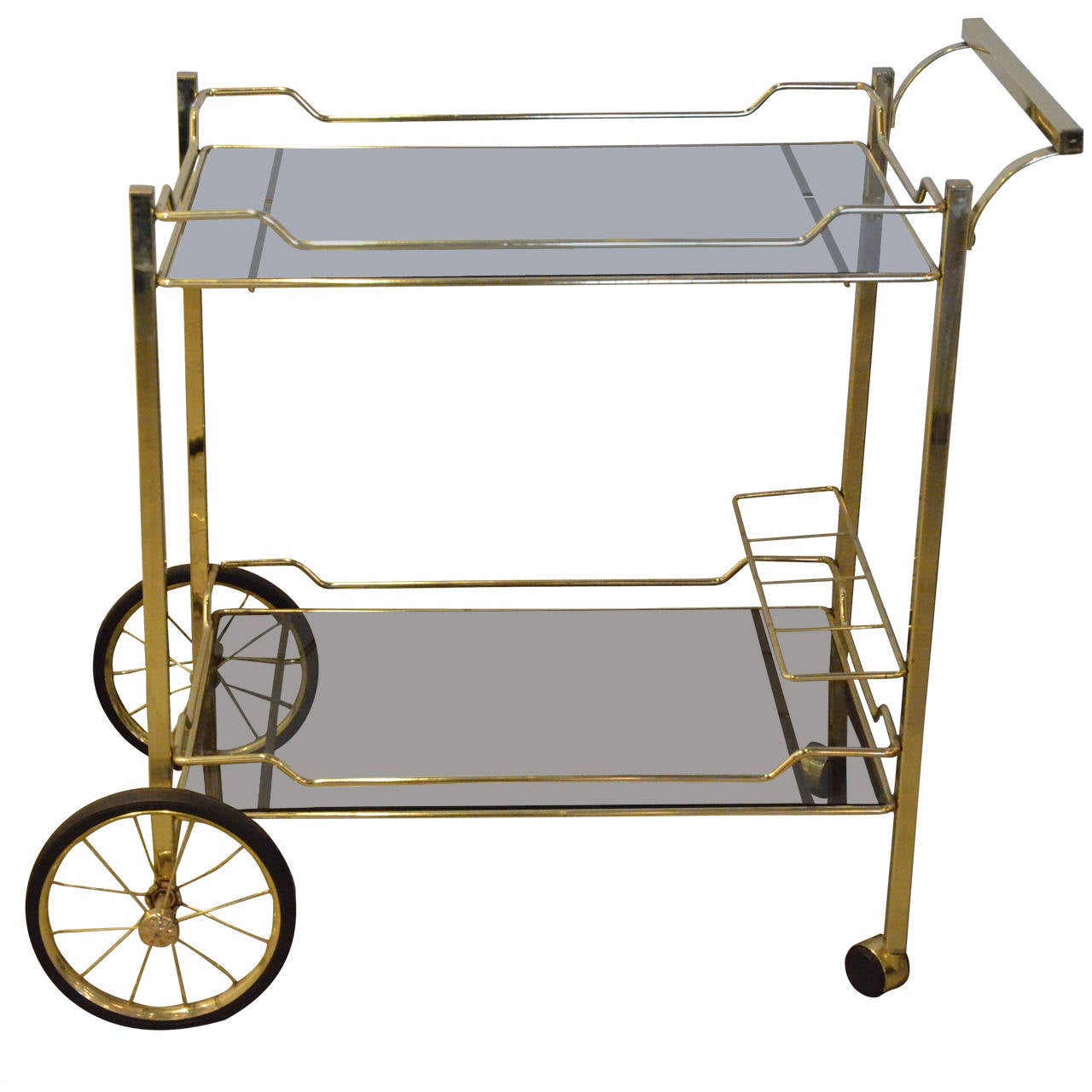 Brass with Smoke Glass Bar Cart at 1stDibs