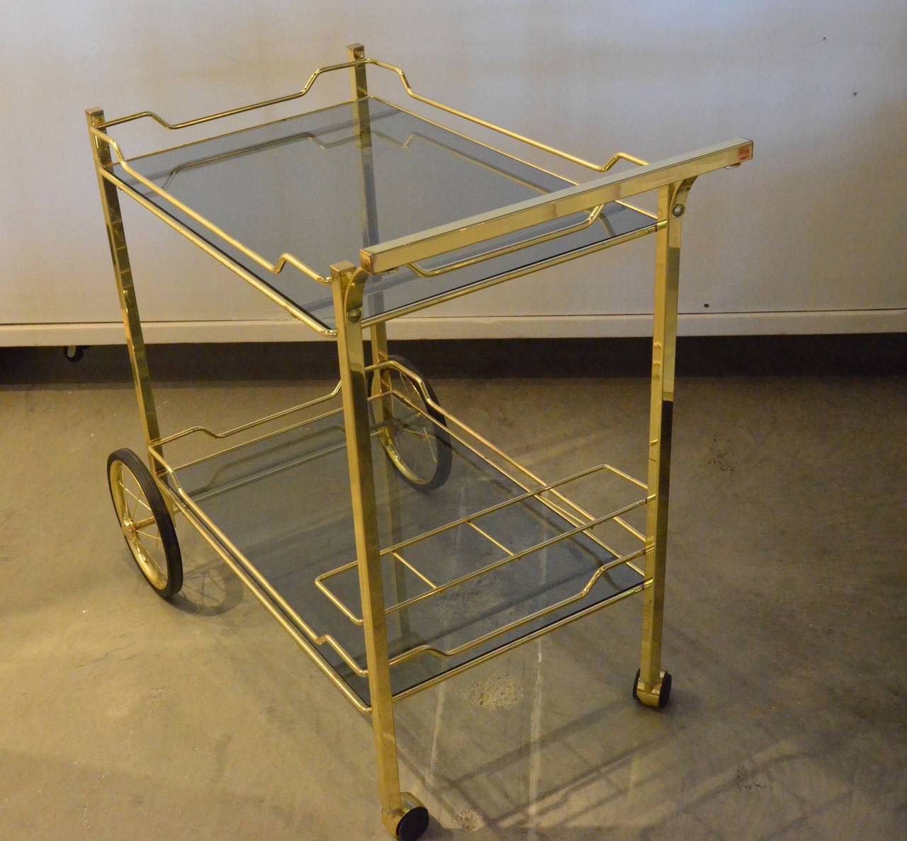 Brass with Smoke Glass Bar Cart at 1stDibs
