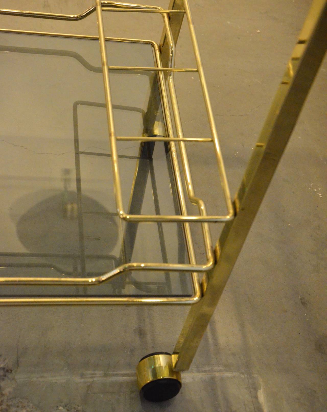 Brass with Smoke Glass Bar Cart In Good Condition In Houston, TX