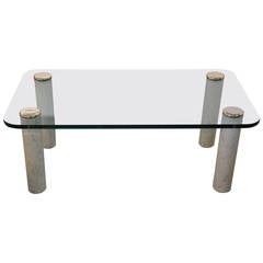 Pace Glass, Chrome and Carrara Marble Coffee Table
