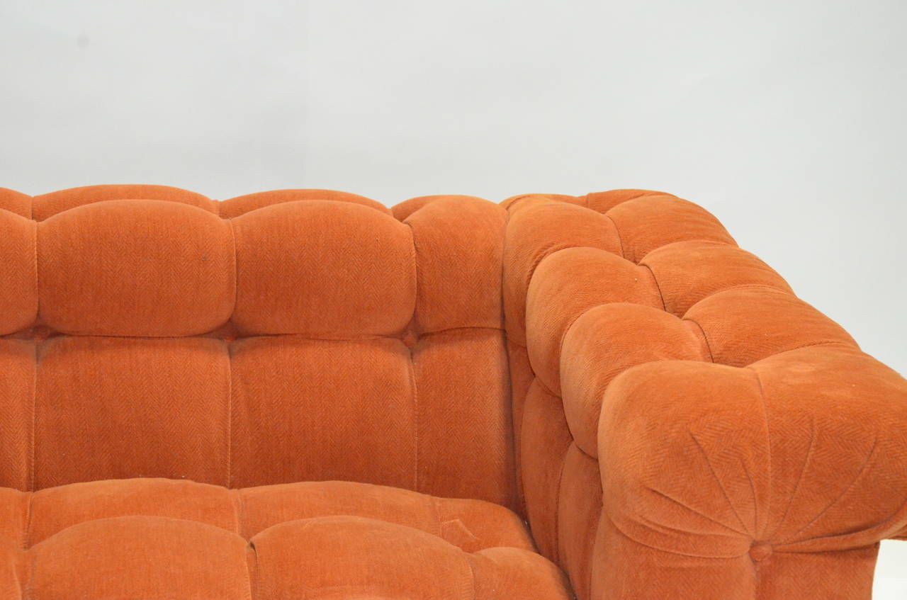 Mid Century Modern Edward Wormley for Dunbar #5407 Button Velvet Tufted Sofa In Good Condition In Houston, TX