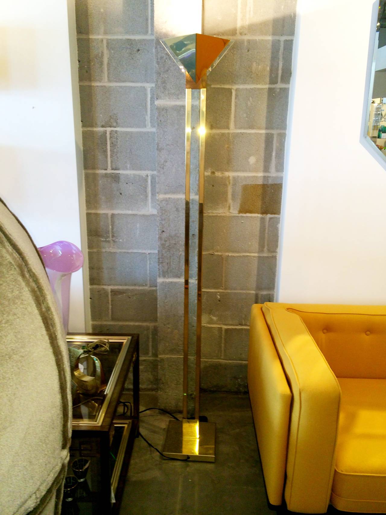 American Mid Century Modern Brass & Lucite Torchiere Floor Lamps by Sonneman for Kovacs