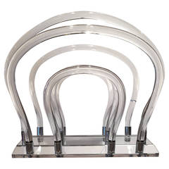 Dorothy Thorpe Lucite, Chrome and Mirror Magazine Rack