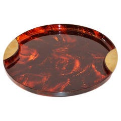 Faux Tortoiseshell Tray with Brass Handles