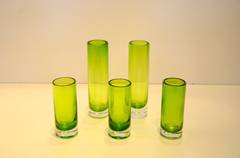 Set of 5 Chartreuse Bud Vases