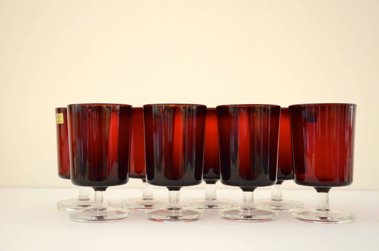 Vintage Set of 13 French Water Goblets in Ruby Red at 1stDibs ruby