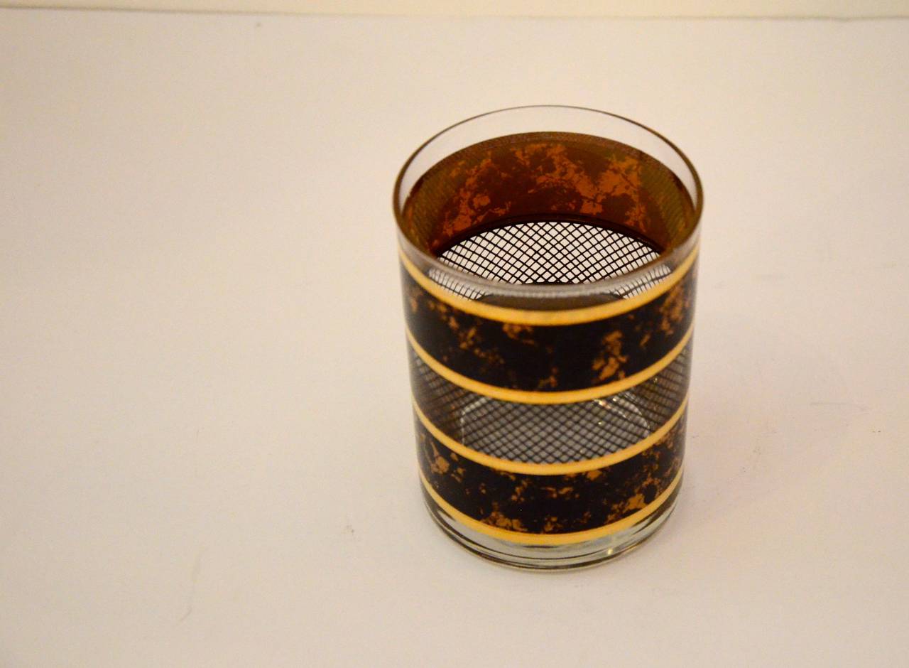 20th Century Georges Briard Faux Tortoiseshell and Gold Band Ice Bucket and Tumblers