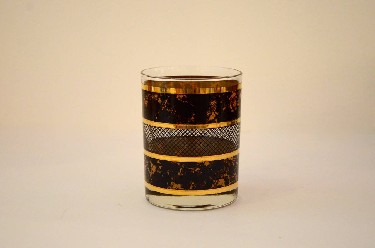 Georges Briard Faux Tortoiseshell and Gold Band Ice Bucket and Tumblers 1