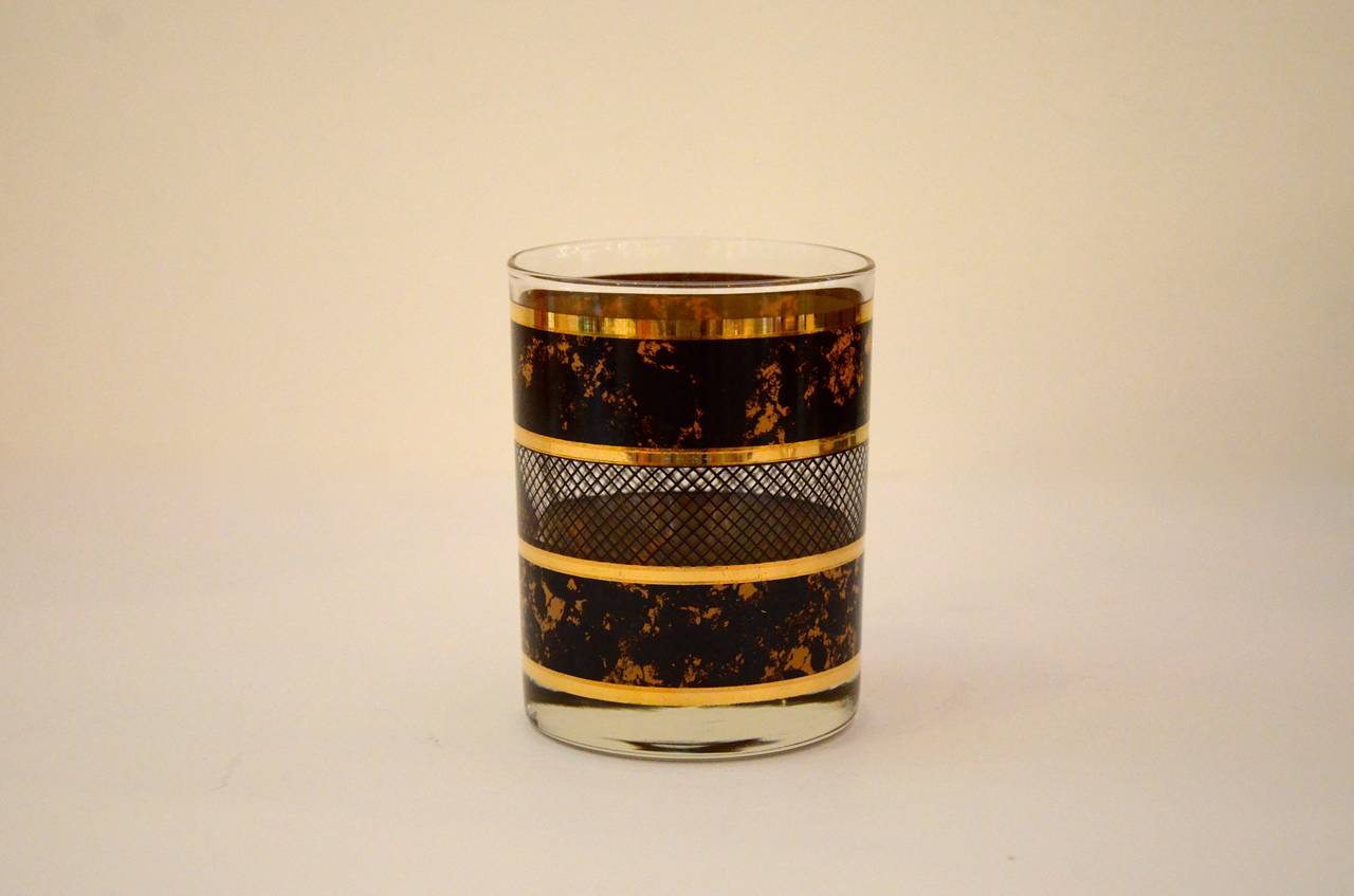 Georges Briard Faux Tortoiseshell and Gold Band Ice Bucket and Tumblers 1