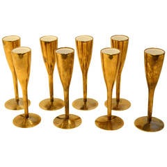 Antique Set of Eight French Brass and White Enamel Aperitif Glasses
