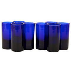 French Cobalt Blue Set of Eight Shot Glasses