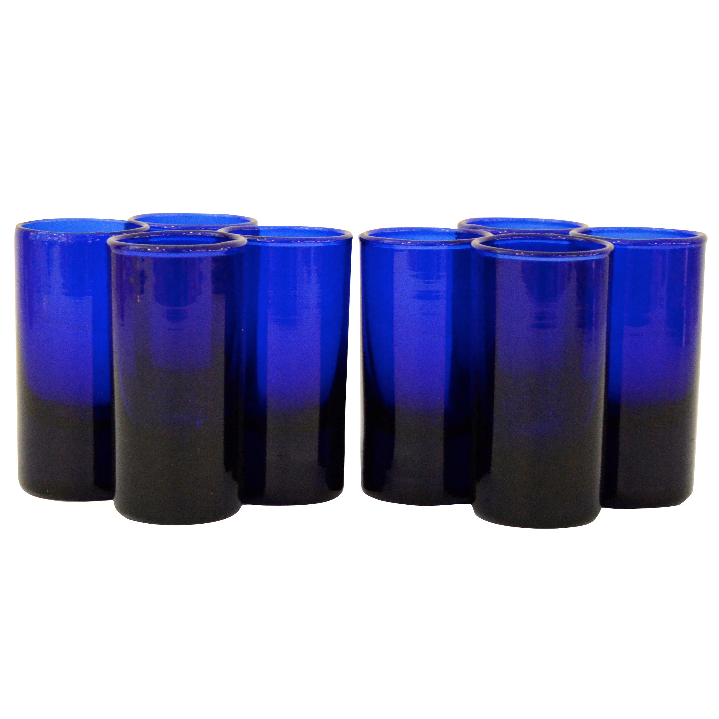 French Cobalt Blue Set of Eight Shot Glasses