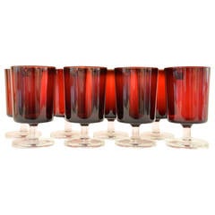 Vintage Set of 13 French Water Goblets in Ruby Red